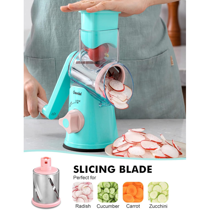 Терка для сыра, терка для овощей с 3 барабанными лезвиями, барабанная терка Более быстрая и легкая нарезка, овощерезка Идеально подходит для сыра, огурцов, творога, орехов и т. Д. (Гранкасиний)