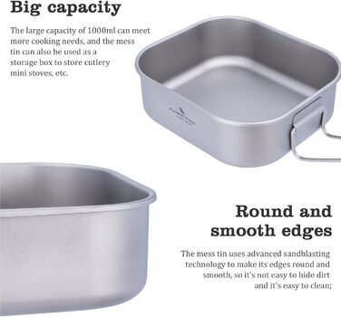 Титанова військова каструля для кемпінгу з кришкою та відкидною ручкою 1л. iBasingo