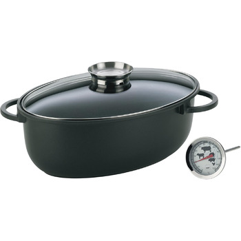 Жаровня 8 л овальна зі скляною кришкою з термометром для м'яса KERROS