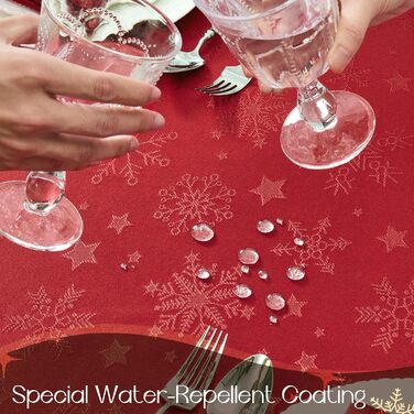 Велика різдвяна скатертина Romanstile, яку можна прати та вона водовідштовхувальна, жакардові зірки та сніжинки, квадратна скатертина XXL для зими, різдвяної прикраси, вечірки, Різдва (140 x 180 см, червона)