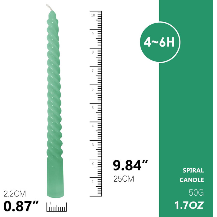 Набір з 4 конічних спіральних свічок 2,2 x 25 см, зелений мікс Love Topsics