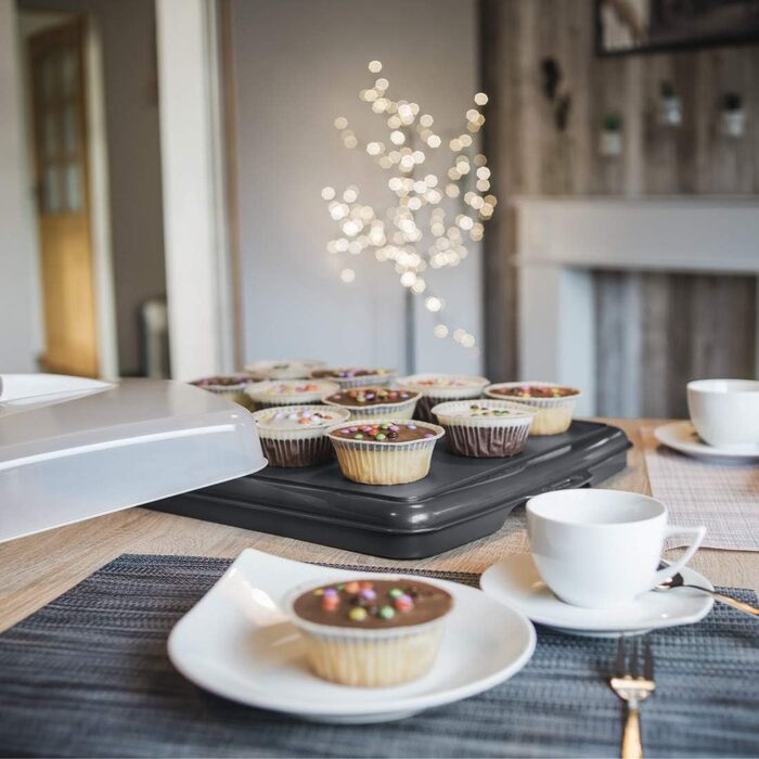 Кругла транспортувальна коробка для торта Xavax з кришкою, контейнер для торта діаметром 31,5 см, внутрішня висота 8 см, коробка для торта з пристроєм поділу шматків, антрацитова форма для торта, прозора (коробка для транспортування листкового торта)