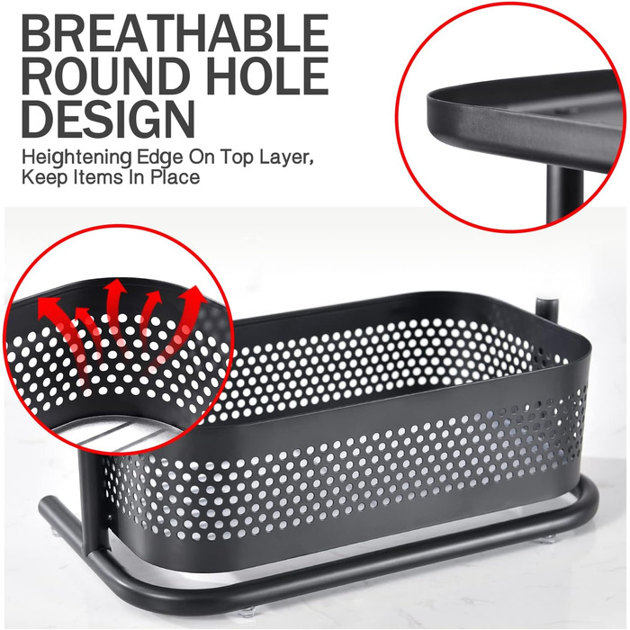 Стойка для специй APEXCHASER, 3-уровневый вращающийся держатель для специй, вращающийся на 360 хранилище для специй, металлический кухонный органайзер для бутылки приправы, банки для специй 35 * 19 * 37,5 см черный высокий черный