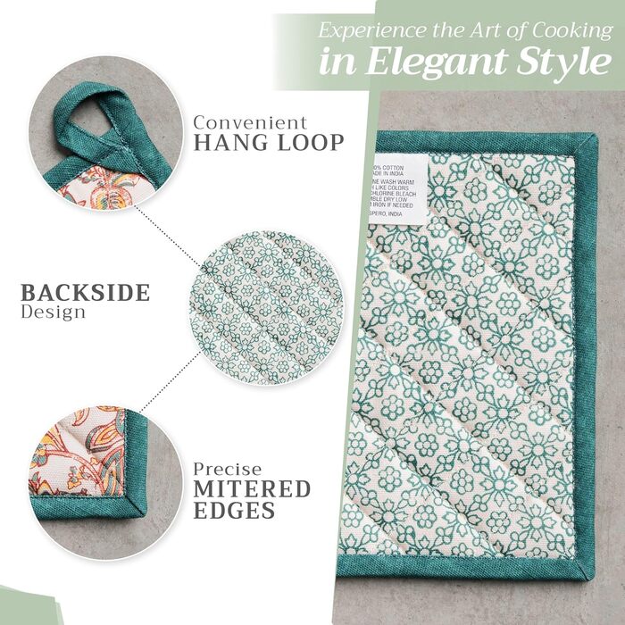 Рукавички для духовки Maison d&39 Hermine, підставки для каструль, 100 бавовна, термостійкі кухонні рукавички, рукавички для духовки (19 см x 33 см) та підставки для каструль (20 см x 20 см) для приготування їжі, Morzine - рукавички для духовки (19 x 33 с