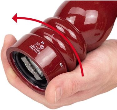 Ручний млин для перцю Peugeot Paris, регулювання помелу u'Select, висота дерево, чорний, 23720 (18 см, червоний лакований)