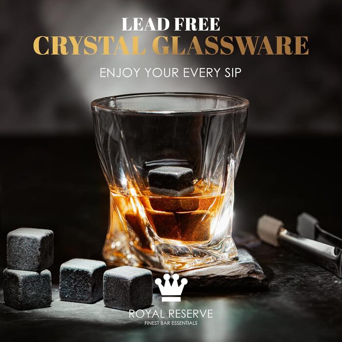 Подарунковий набір для віскі, келихи для віскі, каміння, щипці для льоду, підставки, дерев'яна скриня, оксамитовий мішечок Royal Reserve