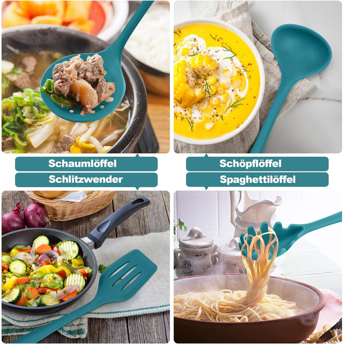 Набор кухонных гаджетов Herogo, набор силиконовой кухонной утвари из 22 предметов с держателем для посуды, термостойкие кухонные столовые приборы, кухонная утварь, здоровая и с антипригарным покрытием, можно мыть в посудомоечной машине, (синий)