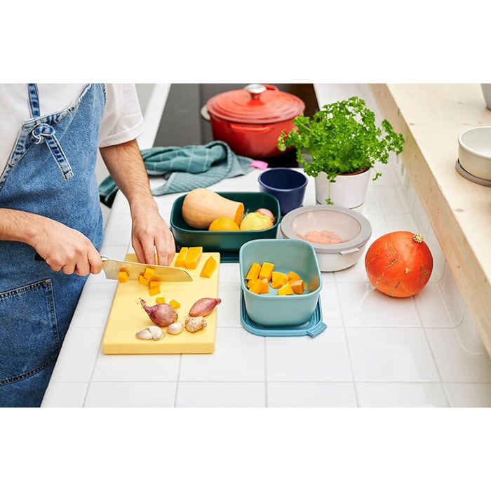 Прямокутний набір Cirqula Multi Bowl з 3 предметів - Банки для зберігання з кришкою - Підходить як ящик для зберігання, холодильник, морозильна камера та посуд для мікрохвильової печі - 750, 1500 і 3000 мл - (Nordic Green, набір 3 шт. и (500, 1000, 2000 м