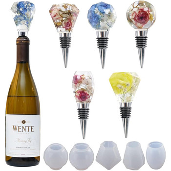 Силіконові форми для пробок для пляшок, 5 шт. нестандартних форм для пробок для вина зі смоли з 5 шт. кришечок для пляшок, форми для пробок для пляшок з епоксидної смоли Bekasa Crystal, легко знімаються, для