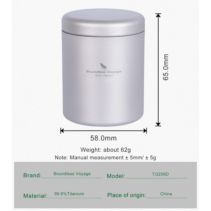 Безмежна подорож Титанова чайна каністра Caddy Відкрита портативна консервна банка для кавових приправ (YTI3209D)
