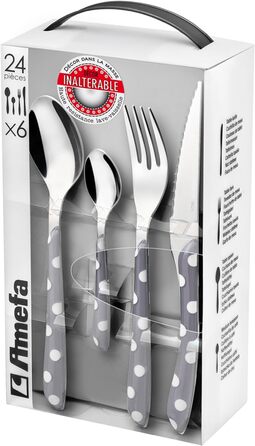 Столові прибори Amefa ECLAT, столові прибори на 4 персони, нержавіюча сталь з високоякісною пластиковою ручкою, ваги в точку, 16 шт. (Mnagre 32 couverts pour 8 personnes, сірий)