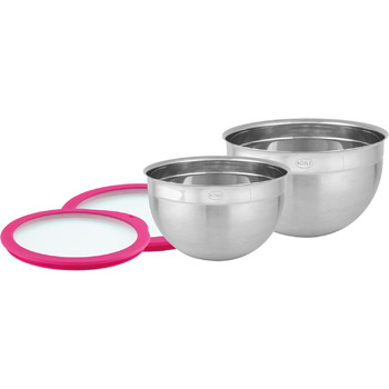 Набір мисок RSLE з 3 предметів великі та кришки RSLE для збереження свіжості (Ø 16, 20, 24 см), високоякісні, елегантні, виготовлені з нержавіючої сталі для приготування та зберігання їжі, можна мити в посудомийній машині (набір мисок з 2 предметів, Pink 