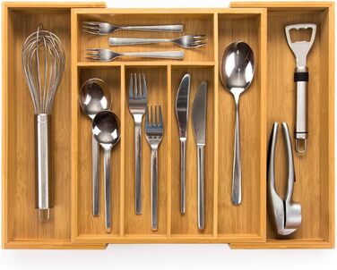 Лоток для столових приборів budu 47 (глибина 47 см) виготовлений з - Органайзер для кухонних шухляд - Висувний - Органайзер для кухонних шухляд (33,5 см, бамбук)