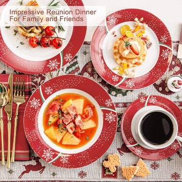 Серія 30-предметний порцеляновий різдвяний набір посуду на 6 осіб, різдвяний кавовий сервіз на 6 обідніх тарілок, 6 десертних тарілок, 6 супових тарілок, 6 кавових чашок та 6 блюдець (різдвяний олень, обідній сервіз на 30 предметів)