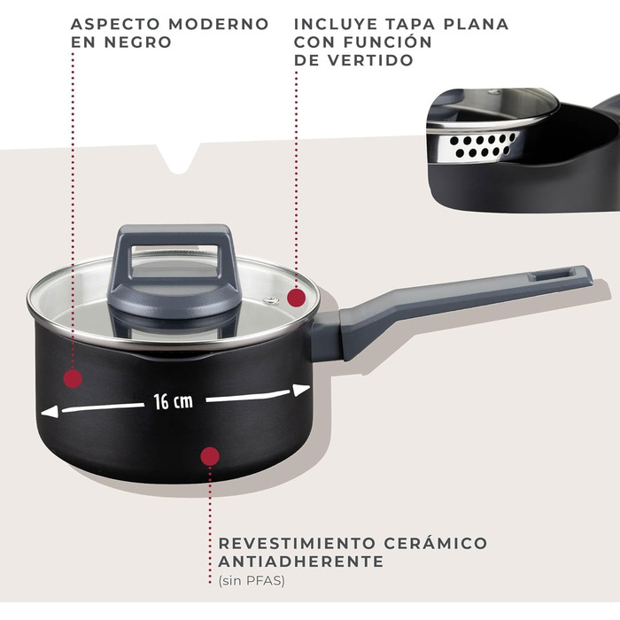 Сотейник 16 см со стеклянной крышкой, черный Statement Fackelmann