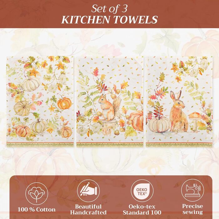 Набір з 3 багатоцільових кухонних рушників Maison d&39 Hermine Сільське Різдво зі 100 бавовни Барні рушники День подяки/Різдво (50 см x 70 см) (помаранчевий (ніжний) або нейтральний з помаранчевими акцентами)