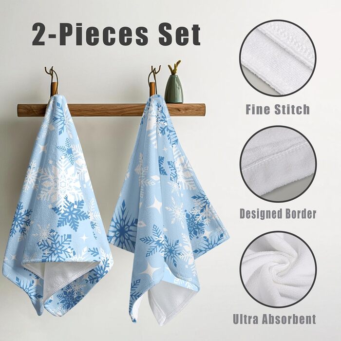 Різдвяні кухонні рушники Kwlegh, рушник для рук, різдвяна ялинка, цукерка-тростина, сніжинка, рушник для пальців, набір з 2 шт. , милий чоловічий банний рушник, високопоглинаючі рушники, 36 x (синя сніжинка)