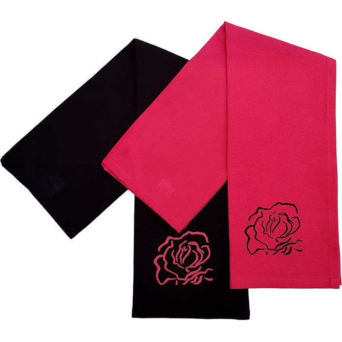 Різдвяні кухонні рушники Ragged Rose, бавовна, (50x70 см, рожевий/чорний)