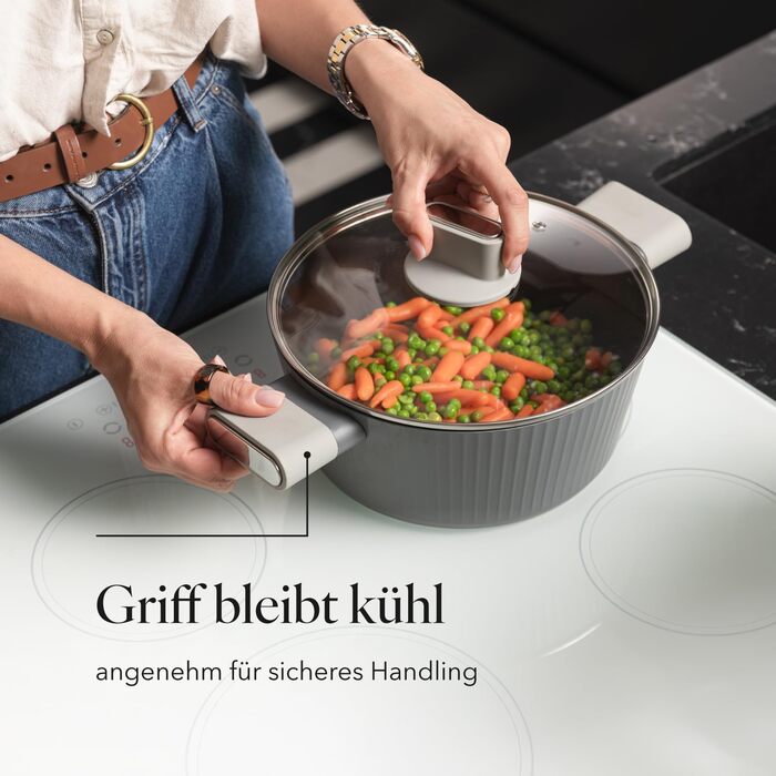 Алюмінієва каструля FLORINA 16 см 1,6 л Підходить для індукції Керамічне покриття, стійке до подряпин М&39яка ручка під дерево Термостійка Для всіх варильних поверхонь Легко миється (SERRANO, 6,1 л - 28 см)