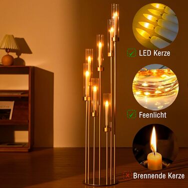 Ручний свічник для весільного столу, свічка заввишки 100 см з акриловим абажуром для прикраси дому на день народження, Хелловін, Різдво, підходить для світлодіодних конічних свічок 100 см, п&39ять головок (золотий, 123 см сім головок), 5-