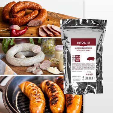 Натуральна оболонка для ковбас Натуральна оболонка вищого сорту для домашньої ковбаси, ялівцевої ковбаси, білої ковбаси, сардельки (калібр 18/20 мм, 91 метр, овеча оболонка)