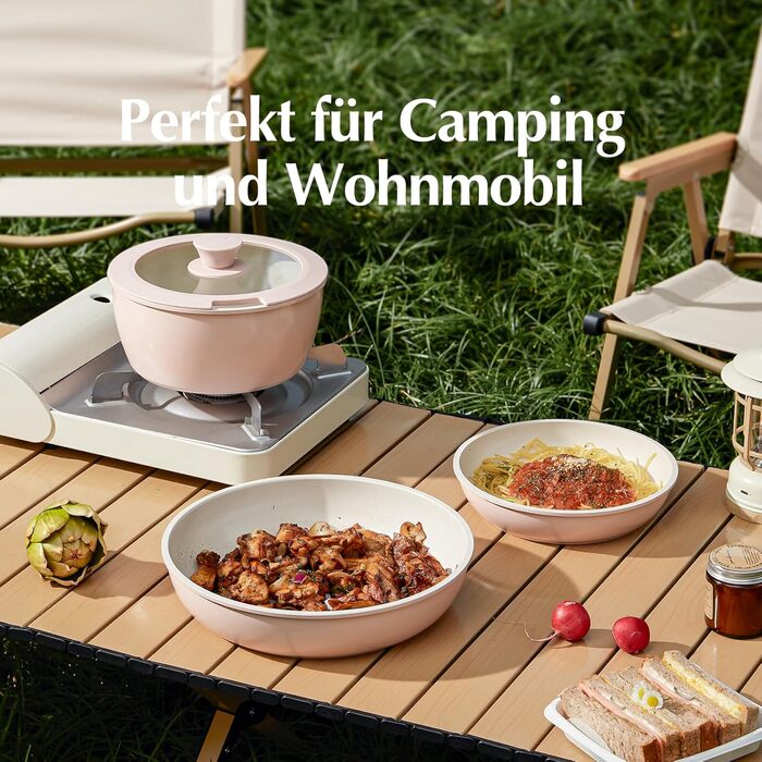 Набор посуды с крышкой и съемной ручкой, 5 предметов, розовый Redchef