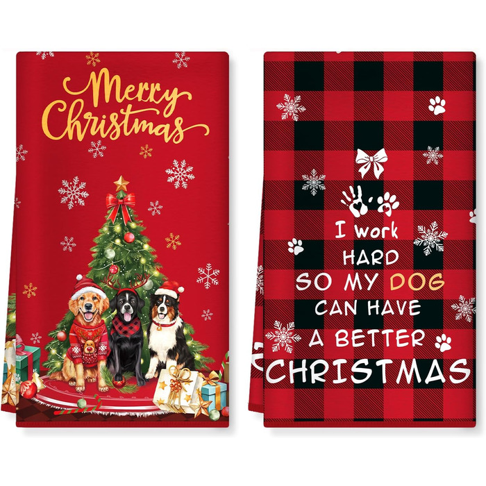 Набір з 2 різдвяних кухонних рушників 60 x 40 см Собачки Arquiel