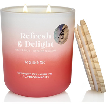 Ароматичні свічки M&SENSE Сосна та кедр у банці, велика соєва свічка 400 г з двома гнітами, час горіння 80 годин, ароматерапевтична свічка для йоги, спа та медитації. Подарунок для дівчини, дружини чи матері. Сосна та кедр (білий персик та квітка апельсин