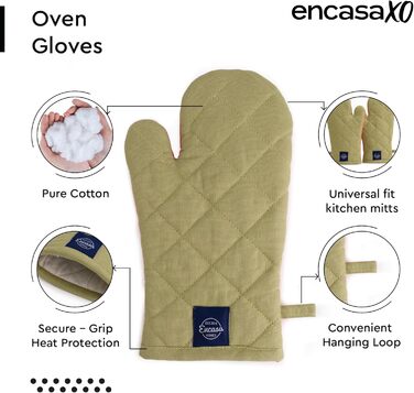 Рукавички для духовки та мікрохвильової печі Encasa Homes Extra Long (2 шт.) для кухні - Силіконові, сріблясті, термостійкі - Захищають руки від гарячого обладнання - (17x29 см, шавлія та корал)