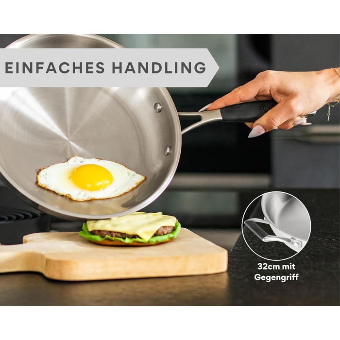 Сковорода из нержавеющей стали 32 см, серебристая Pura DIVORY