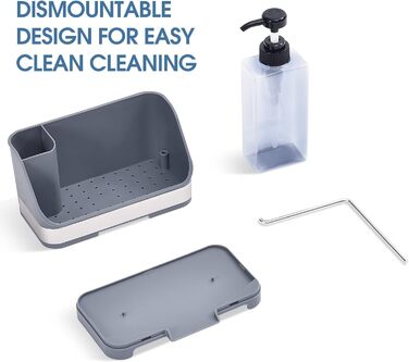 Органайзер для посуду APEXCHASER, дозатор мила з тримачем для губки, органайзер для раковини з нержавіючої сталі, мийка з нержавіючої сталі, кухонний органайзер з дозатором мила, піддон для крапель для кухні