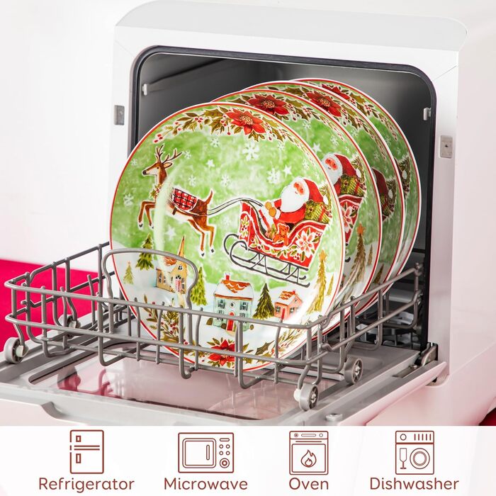 Серія 30-предметний порцеляновий різдвяний набір посуду на 6 осіб, різдвяний кавовий сервіз на 6 обідніх тарілок, 6 десертних тарілок, 6 супових тарілок, 6 кавових чашок та 6 блюдець (різдвяна тарілка для пасти на 4 предмети)