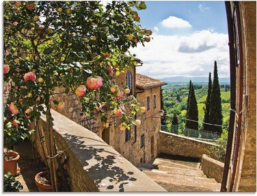 Настінний декор скляні картини настінна картина скляна картина цільна 40x40 см квадрат Тоскана Італія природа пейзаж сад троянди балкон вид літо T4QS (троянди балкон Тоскана, 80Д x 60Ш см)