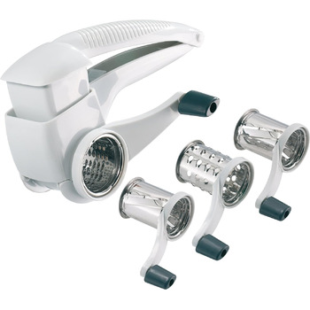 Барабанна терка/рубанок Westmark з 3 ріжучими барабанами та вбудованим поршнем, нержавіюча сталь/пластик, тріо, білий/антрацит, 11722260 одинарний