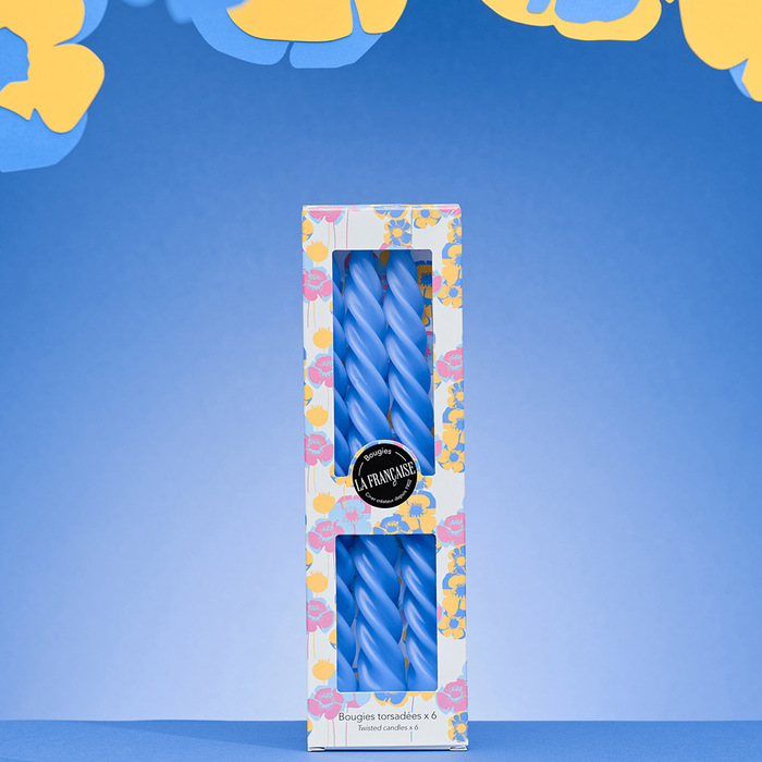 Набір кручених свічок Bougies La Française, блакитні, 25,5 х 2,2 см, 54 г, 6 шт.