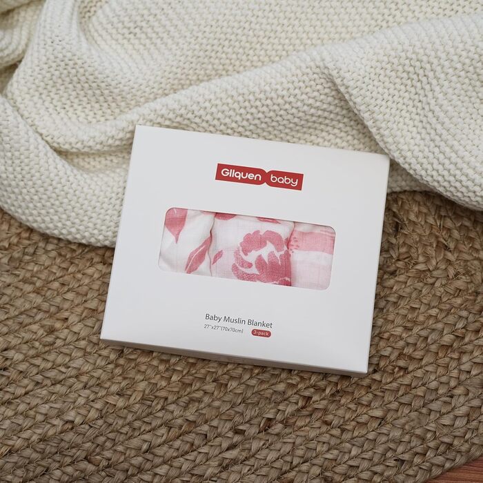 Муслінові серветки GLLQUEN для немовлят, 6 шт. бавовняних серветок для відрижки, 70 см x 70 см, абсорбуючі та дихаючі, ідеально підходять для очищення, витирання та покриття новонароджених (квітка, 3 шт.)