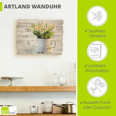 Настінний декор настінний годинник без цокання з дерева радіогодинник безшумний прямокутний 40x30 см їжа бакалія спеції трави лимон чилі вінтажний сільський U1RK трави (ромашка, кварцовий годинник)