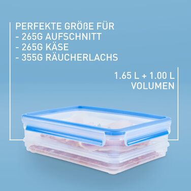 Набір контейнерів для зберігання харчових продуктів EMSA Clip & Close, прямокутні, 5 x 0,8 л, коробки для зберігання, 100 герметичні, придатні для миття в посудомийній машині, морозильної камери та мікрохвильової печі, прозорі, сині, зроблені в Німеччині,