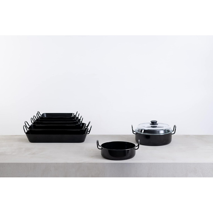 Сотейник бабусин зі скляною кришкою 28 см, КАСТРУЛІ ЕМАЛЬОВАНІ КЛАСИЧНІ, емальовані, чорні, висота 9 см, діаметр 28 см, 0459-022