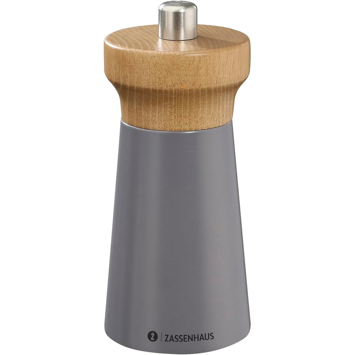 Пісок Zassenhaus WESTERLAND лакована деревина бука Головка млина з деревини бука з плавним регулюванням високопродуктивної керамічної шліфувальної машини Млин для спецій для солі 12 см, Ø 5,4 см (перцевий млин, гранітно-сірий, бук)