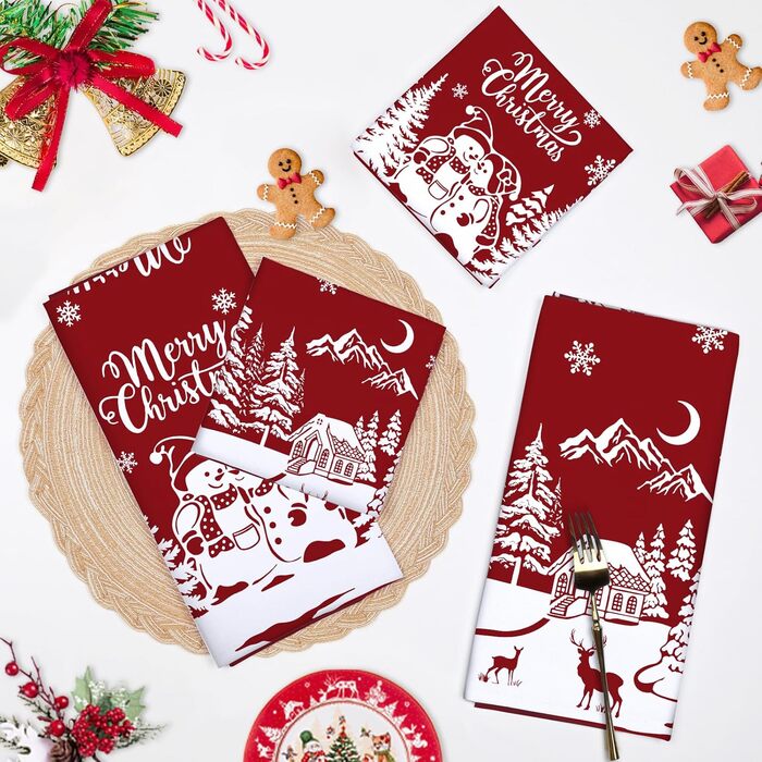 Набір із 4 кухонних рушників Arquiel, зимові різдвяні ялинки, декоративні різдвяні кухонні рушники, 100 бавовняні, абсорбуючі, подарунок на новосілля, 48 см x 70 см (Сніговик, 48 см x 70 см, набір із 2 шт.)