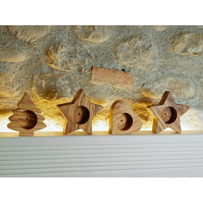 Високоякісні підсвічники в сільському стилі з ексклюзивного оливкового дерева Набір з 3 шт. - Ручна робота - Підсвічник до Дня Святого Валентина з дерева - Тримач для чайної свічки - Прикраса столу - Прикраса для дому (набір з 3 шт. )