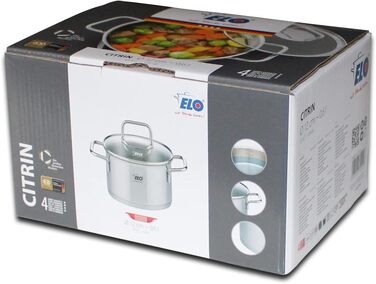 Каструля з нержавіючої сталі Elo 7242026, діаметр 20 см, каструля зі скляною кришкою, підходить для всіх типів плит, нержавіюча сталь, скло, 20 см, сіра каструля ø 20 см (каструля ø 12 см)