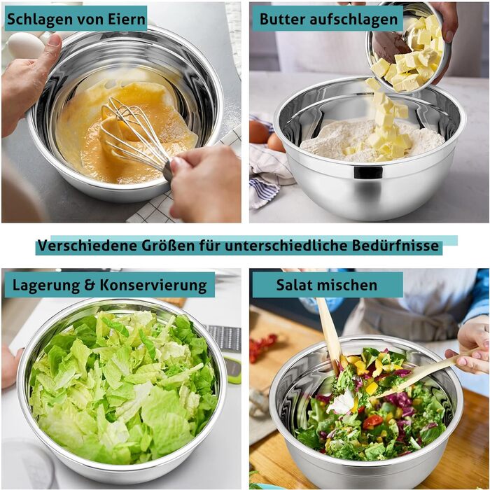 Миска для змішування Herogo, набір салатниць з нержавіючої сталі з 5 предметів із чорною кришкою та нековзною силіконовою основою, набір металевих мисок для випічки, нержавіючої та посудомийної машини (4.5/2.7/1.5/1.2/0.7 л) Чорний 5