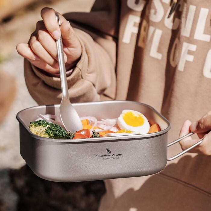 Титанова військова каструля для кемпінгу з кришкою та відкидною ручкою 1л. iBasingo