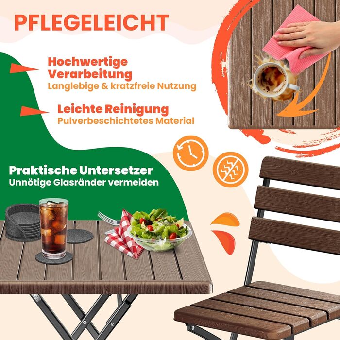 Складаний стіл та стільчики для кемпінгу коричневий KESSER