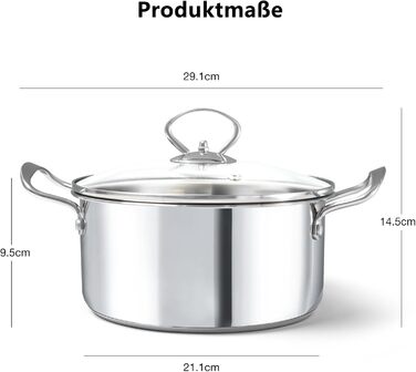 Каструля 3 л з нержавіючої сталі зі скляною кришкою 20 см HOUSLUX