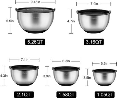 Набор мисок из нержавеющей стали, 5 предметов с крышкой, миска для смешивания с 3 терками, 5 л 3 л 2 л 1,5 л 1 л Velaze