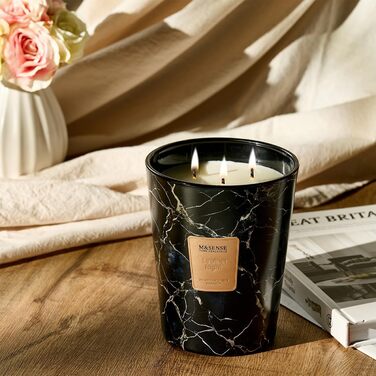 Велика ароматична свічка M&SENSE Чорні ароматичні свічки у склянці Ароматизована свічка з натурального соєвого воску Розслаблююча ароматерапія Подарунок для жінок та чоловіків, Різдво Час горіння 75 годин та 2 ґноти (Leather Night, 990 г)