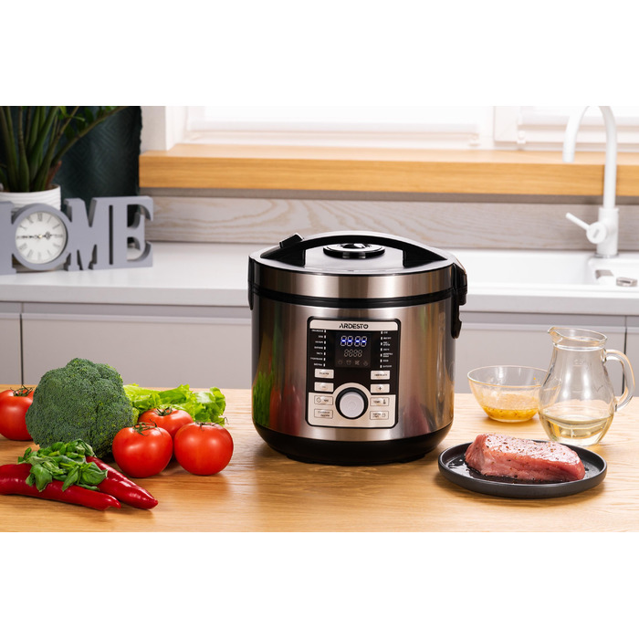 ARDESTO Мультиварка MC-P17, 860Вт, чаша-5л, электр. управление, книга рецептов, нерж. сталь+пластик, серебристая